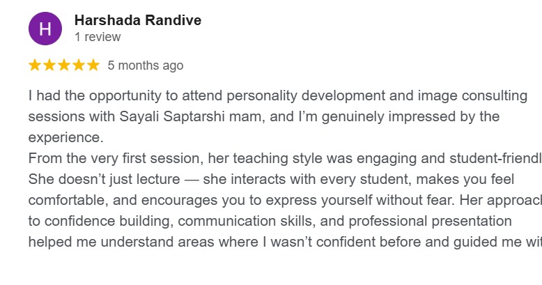Google review screenshot for Sayali Saptarshi