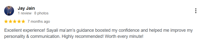 Google review screenshot for Sayali Saptarshi